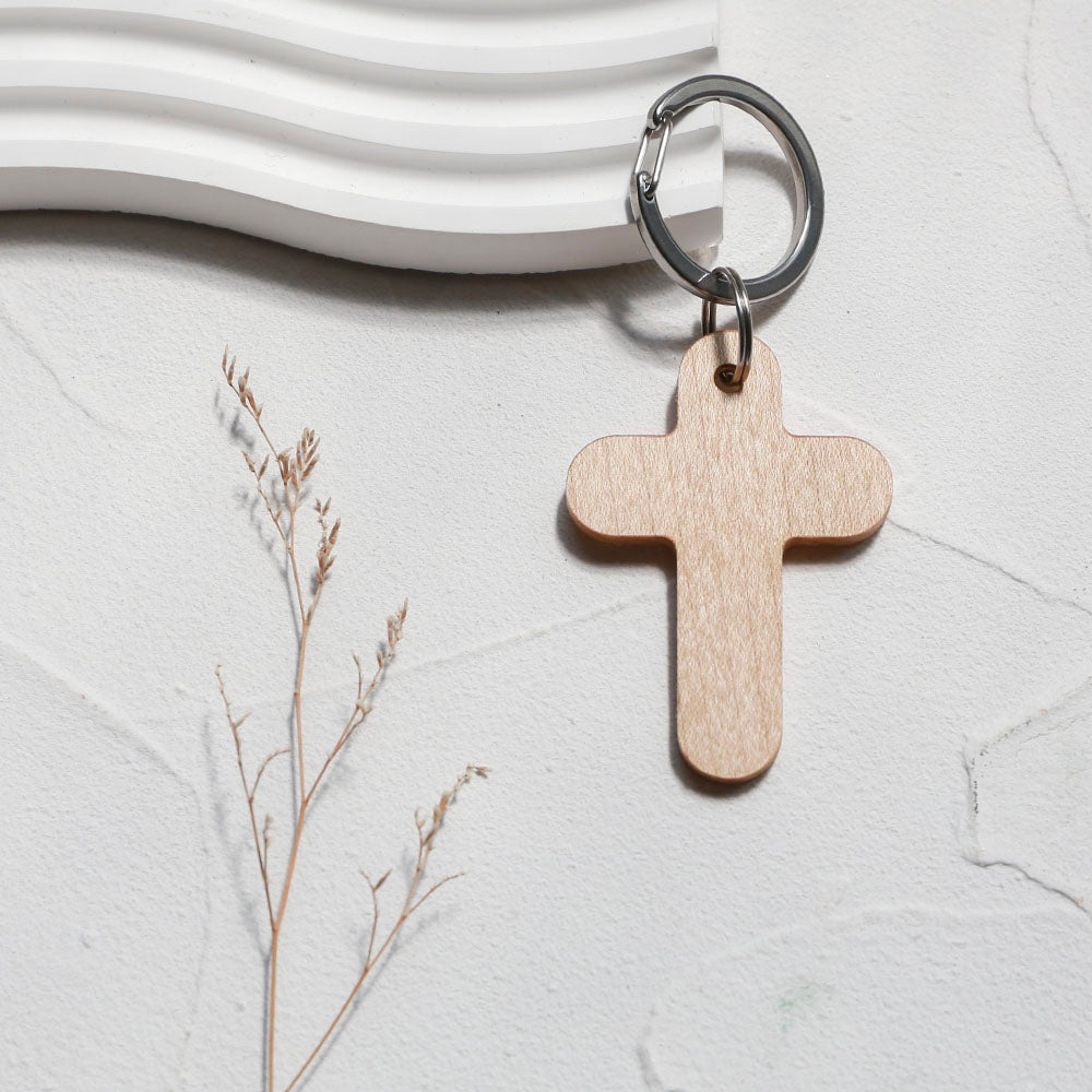 實木十字架鑰匙圈-楓木